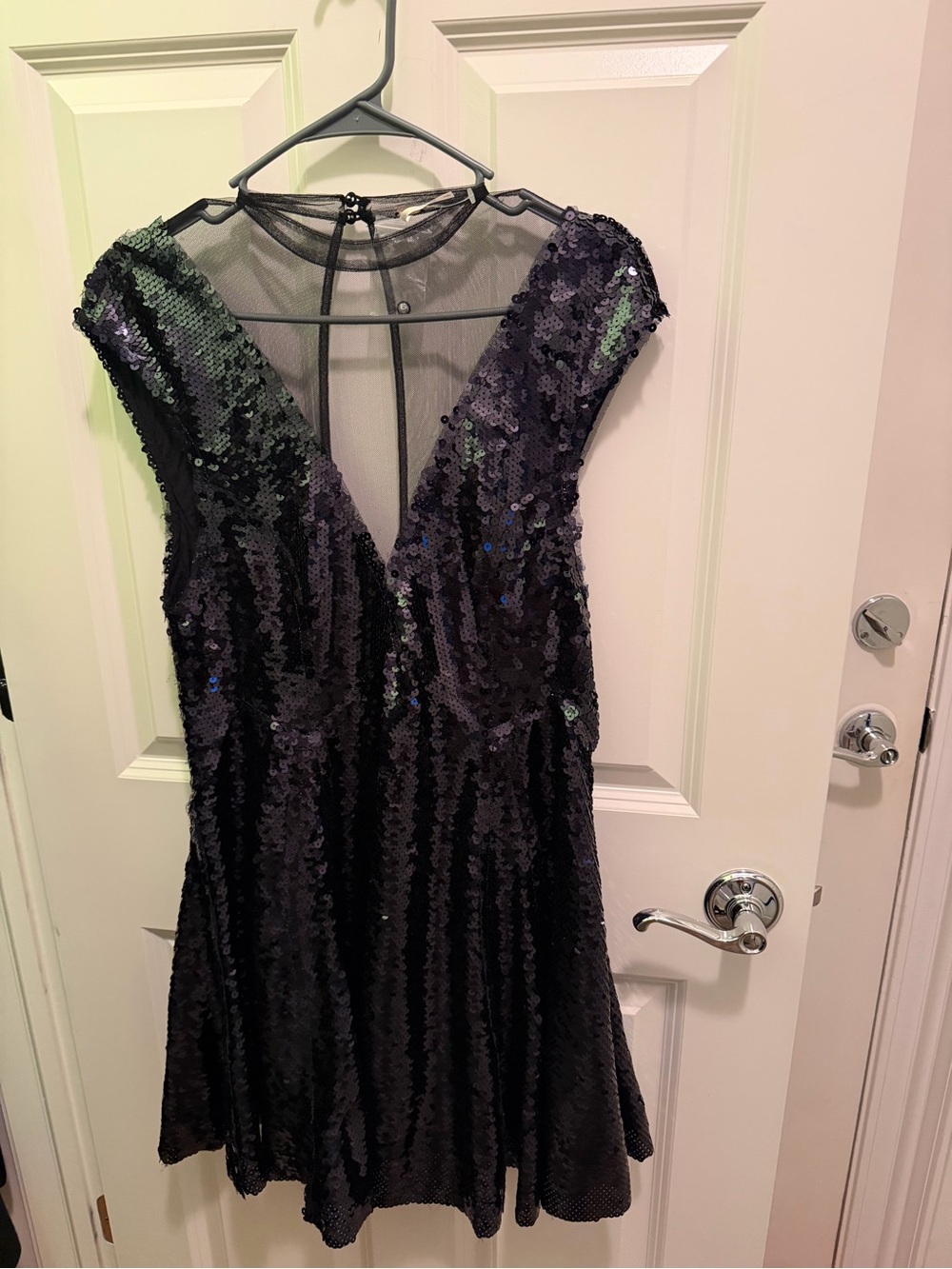 Free People Black Sequin V-Neck Mini Dress